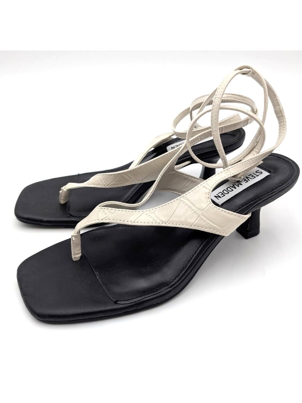 Steve Madden Rayger Ankle Strap Heel Sandal Women's Bone Multi Size US6M EU36.5